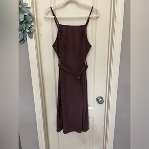 Say What? Mauve Belted Ribbed Midi Dress